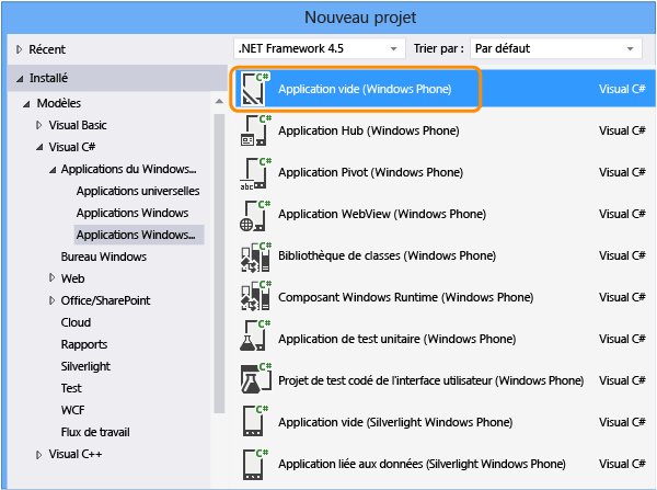 Créer une application Windows Phone