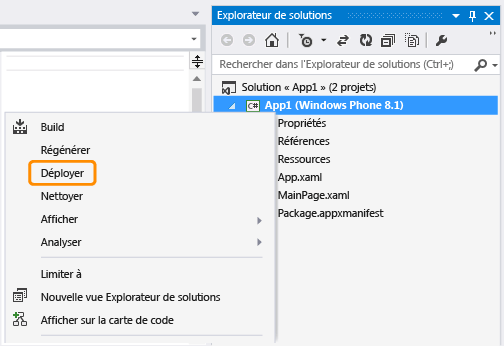 Déployer l'application Windows Phone