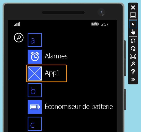 Application déployée dans l'émulateur