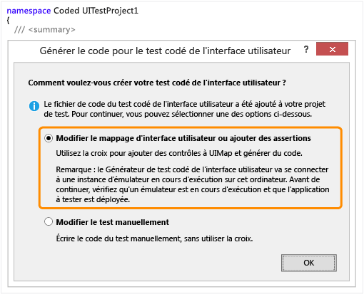 Générer le test codé de l'interface utilisateur à l'aide de la croix.