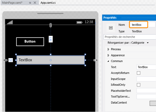 Nom du contrôle textbox