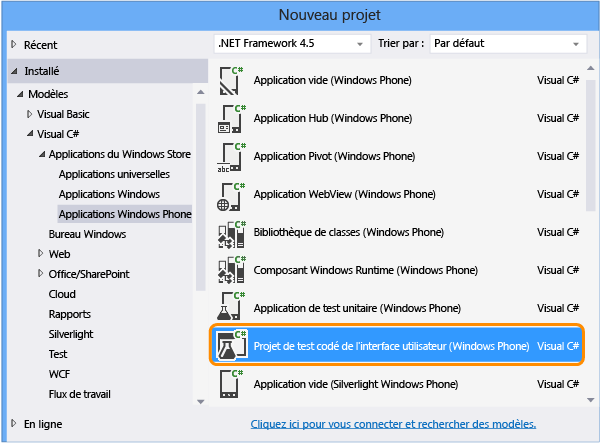 Créer un test codé d'interface utilisateur pour Windows Phone