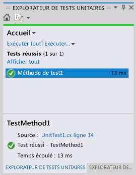 Explorateur de tests unitaires - test terminé