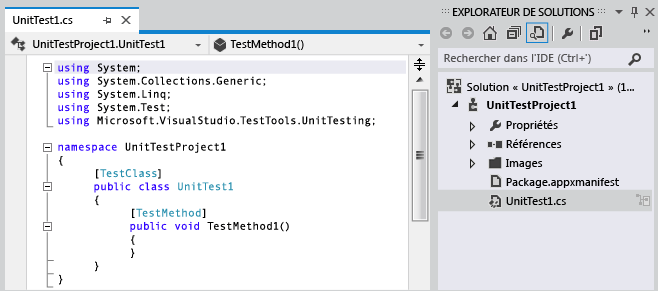 Nouveau projet de test unitaire personnalisé