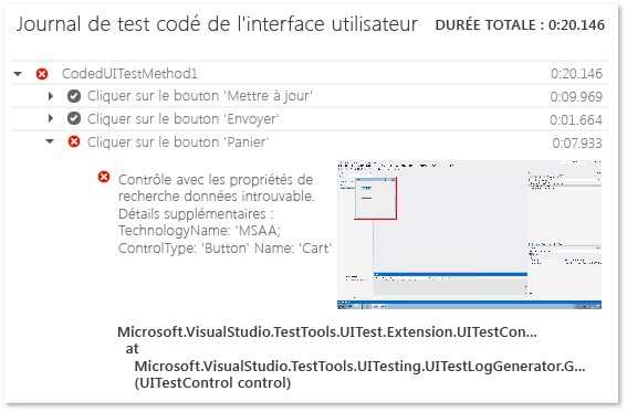 Fichier journal du test codé de l'IU