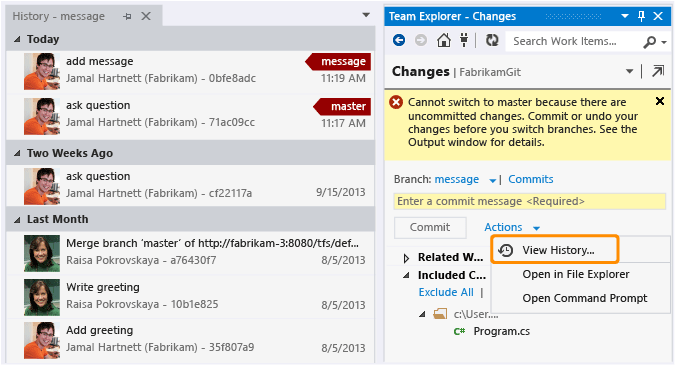 Switching branches blocked by uncommitted changes