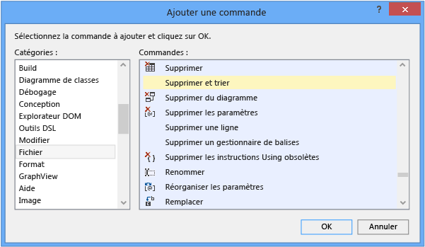 Boîte de dialogue Ajouter une commande de Visual Studio