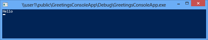 Hello text in the Windows Command Prompt window