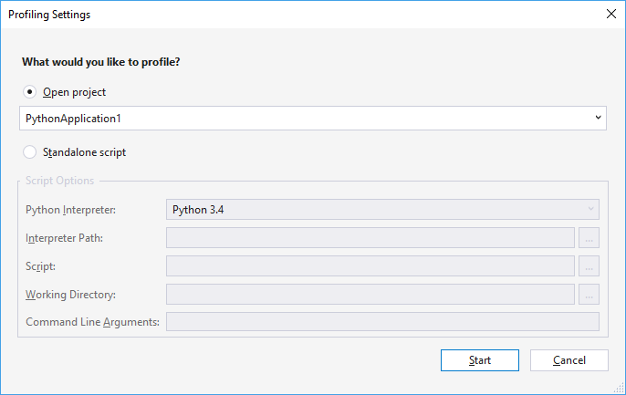 Profiling configuration dialog