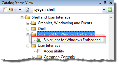 Selecting the catalog item for Silverlight