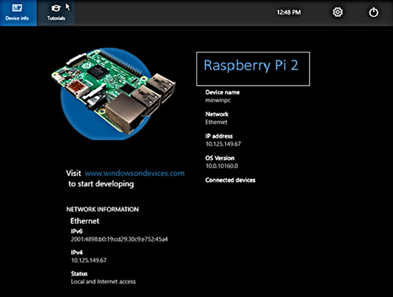 DefaultApp sur Windows 10 IoT Standard