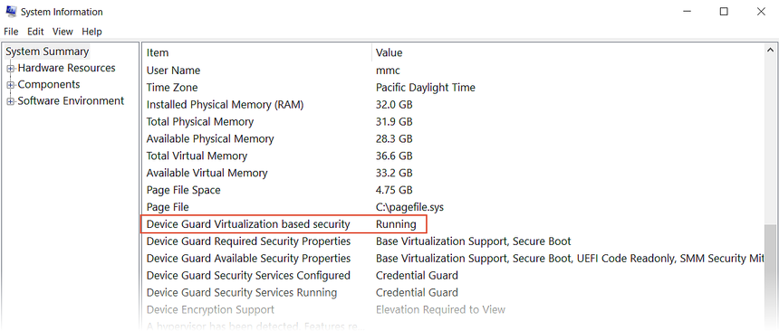 Device Guard est présent et en cours d’exécution