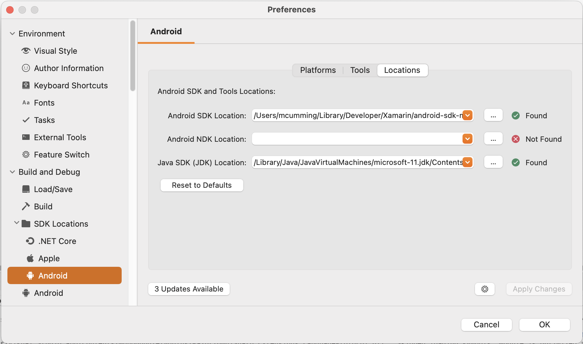 Définition du chemin JDK pour la build Microsoft d’OpenJDK sur mac