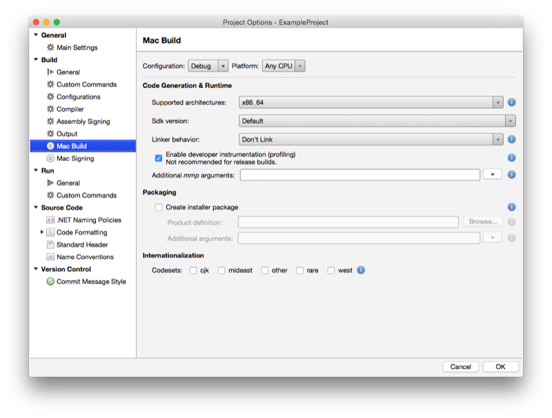 Modification des options de build