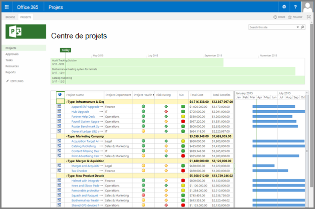 Capture d’écran de la vue Centre de projets personnalisée.