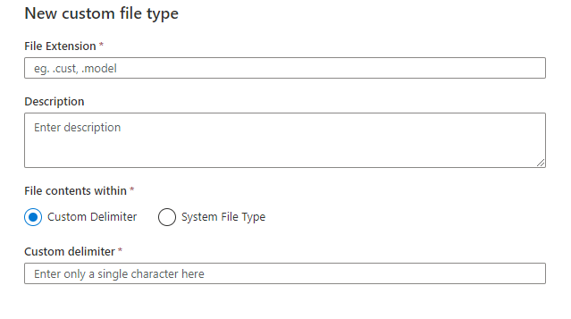 Capture d’écran montrant la page Nouveau type de fichier personnalisé.