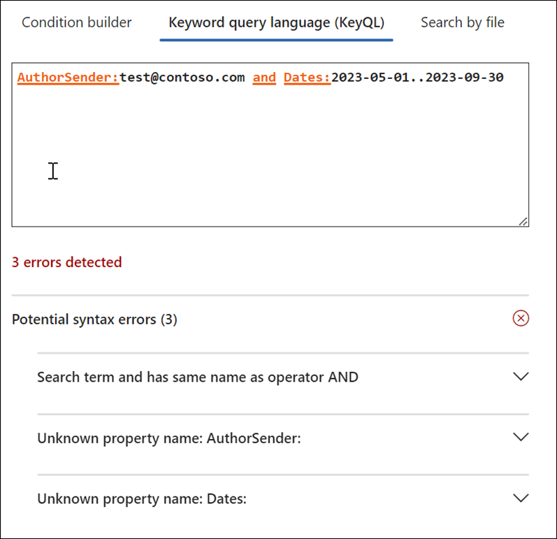 Détection des erreurs de l’éditeur KeyQL