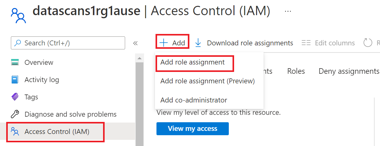 Capture d’écran montrant la section dans le Portail Azure pour ajouter une attribution de rôle.