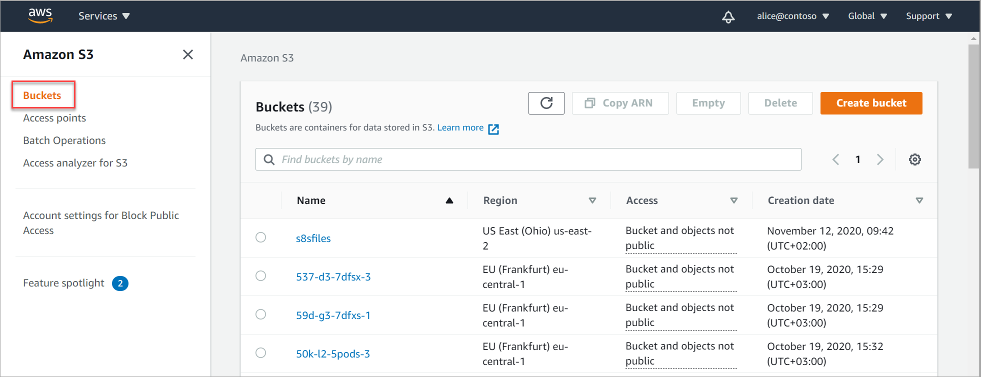 Sélectionnez l’onglet Compartiments Amazon S3.