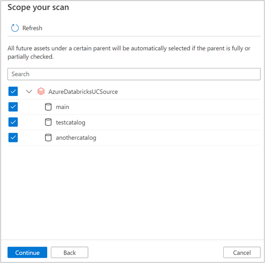 Capture d’écran de la configuration de l’étendue pour l’analyse Azure Databricks.