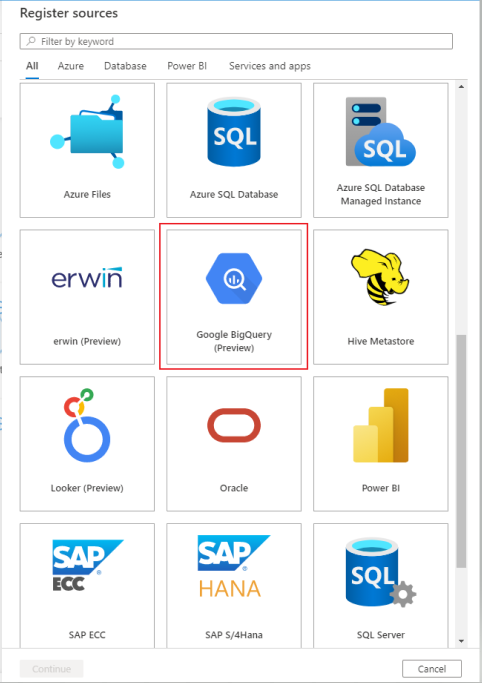 inscrire la source BigQuery