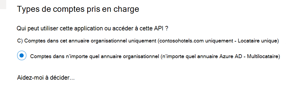 Capture d’écran de la prise en charge du type de compte multilocataire.