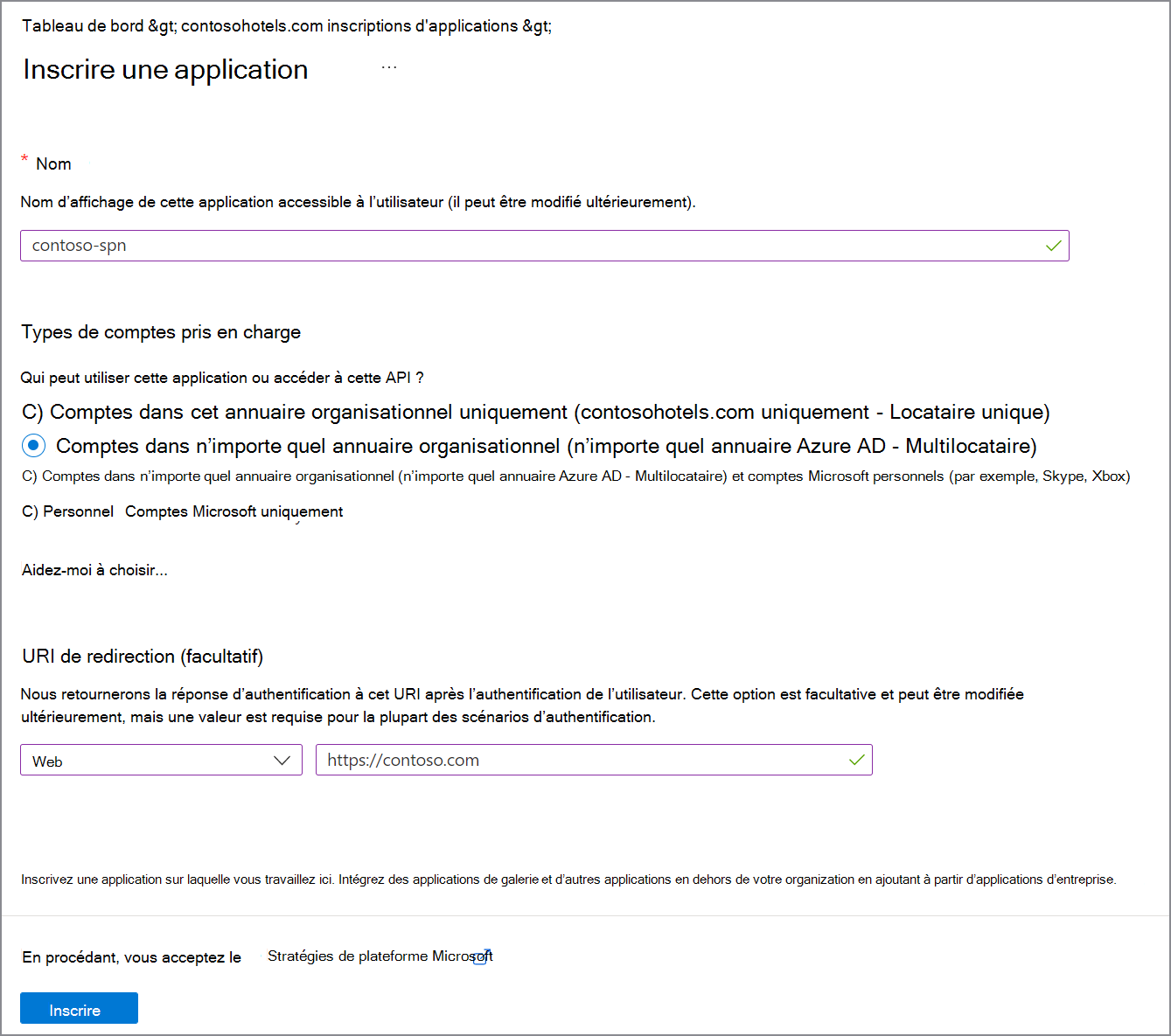 Capture d’écran de la création d’une application dans Microsoft Entra ID pour interlocataire.