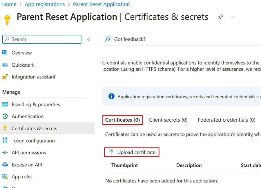 Capture d’écran montrant l’emplacement du chargement des certificats.