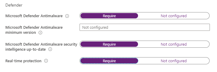 Capture d’écran de Microsoft Defender pour le cloud dans les paramètres de la stratégie de conformité Windows 10.