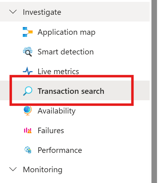 Volet gauche d’AppInsights