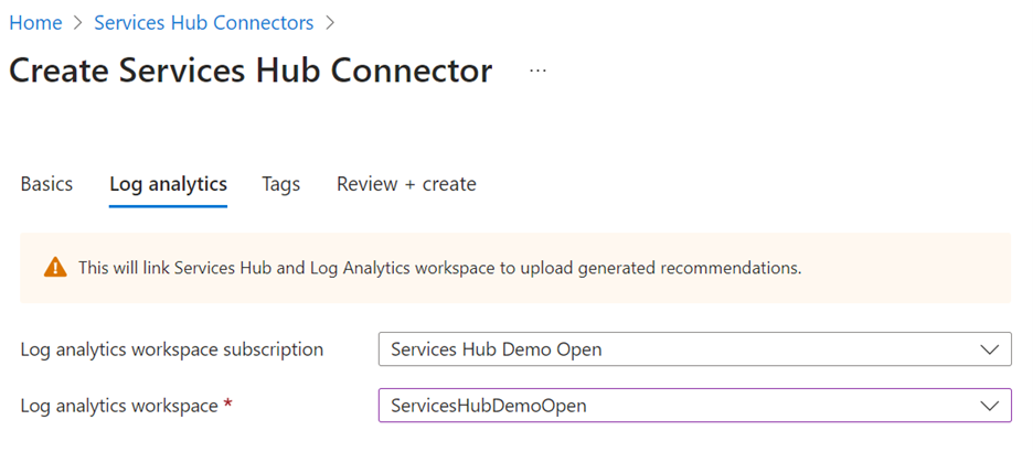 Remplir l’onglet Log Analytics.