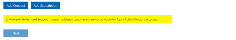 Message d’erreur indiquant que les plans de support professionnel Microsoft (paiement par incident) ne sont pas disponibles.