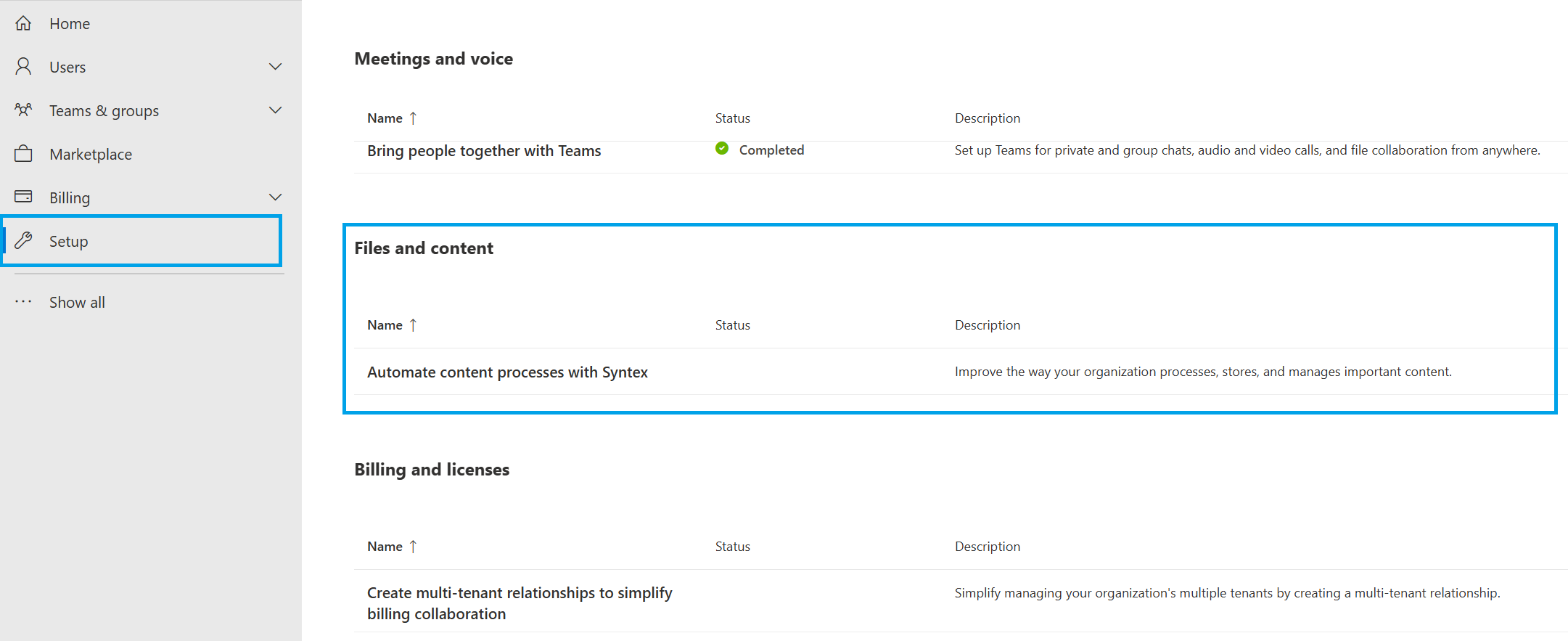 Fichiers et contenu du Centre d’administration Microsoft 365