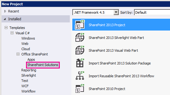 Modèle SharePoint Project Visual Studio