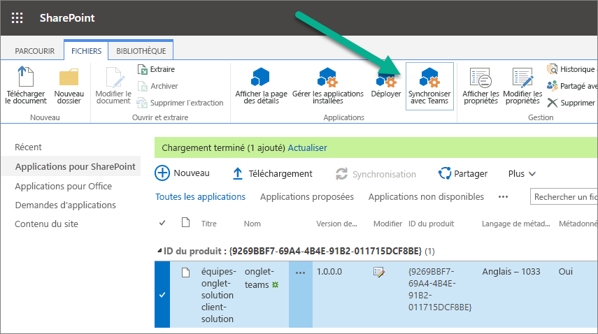 Bouton synchroniser avec Teams du ruban