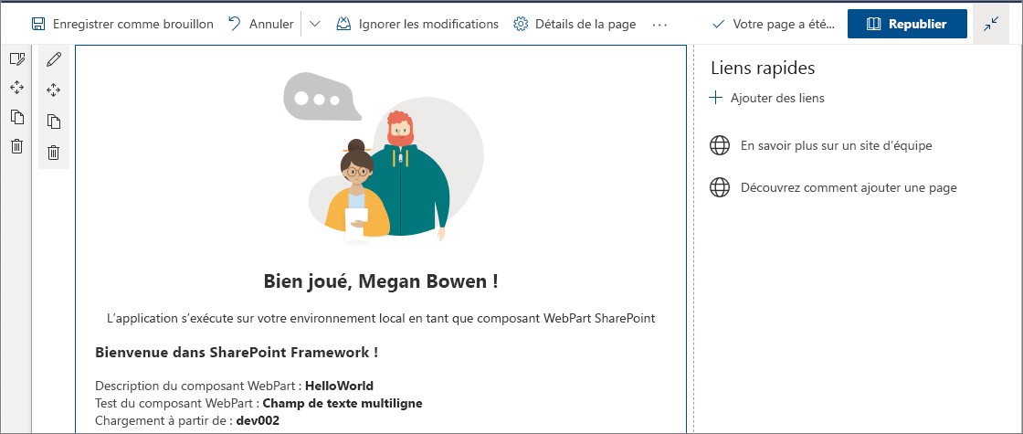 Composant WebPart HelloWorld dans une page moderne