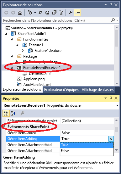 Événements distants SharePoint dans Visual Studio