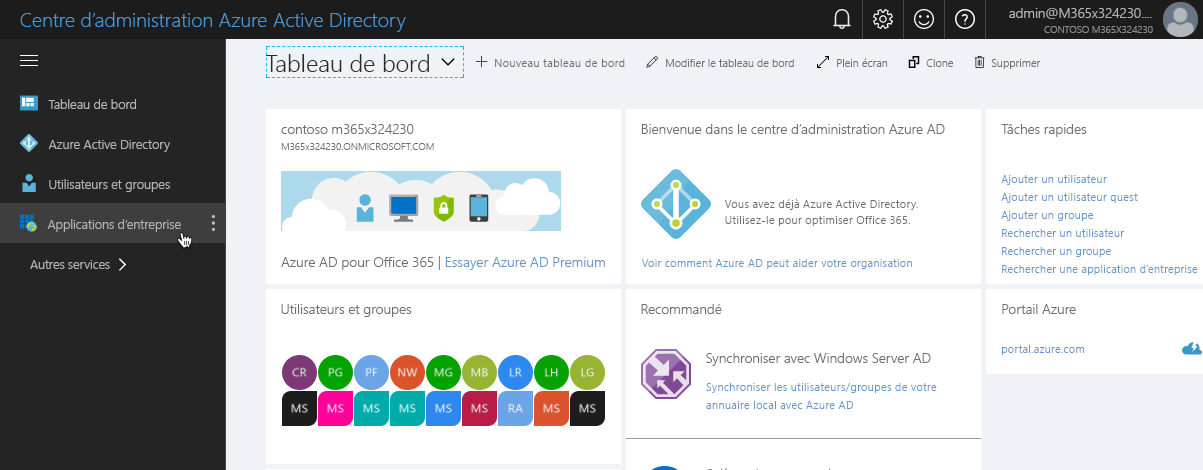 Lien « Applications d’entreprise » mis en surbrillance dans le portail Azure AD