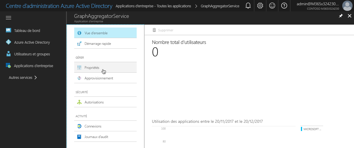 Lien « Propriétés » mis en surbrillance dans le panneau de l’application dans le portail Azure AD