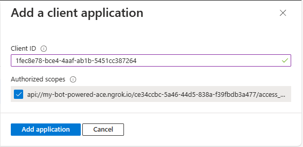 The panel to add a new authorized client application. You can provide the client ID of the authorized client application and you can select the scopes that you want to authorize for that specific client application.