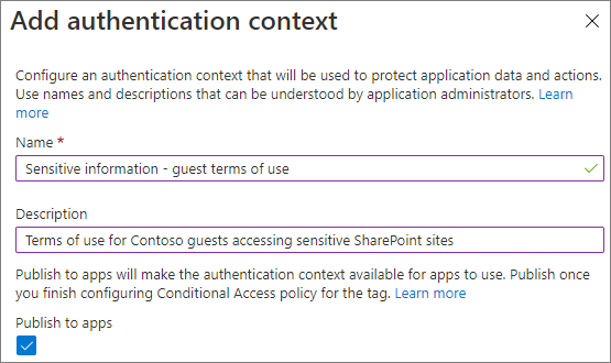 Capture d’écran de l’interface utilisateur ajouter un contexte d’authentification