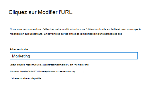 Modification de l’adresse d’un site