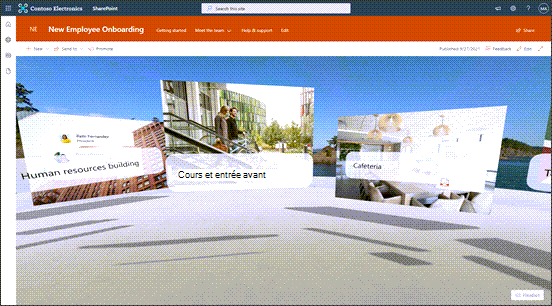 Capture d’écran d’un site qui utilise des espaces SharePoint.