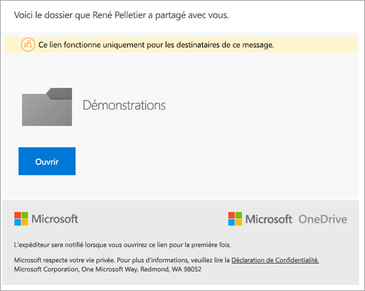 Un e-mail d’invitation de partage