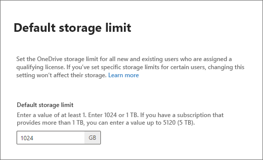 Limite de stockage par défaut dans le Centre d’administration SharePoint