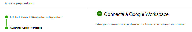 écran de réussite connecté à Google