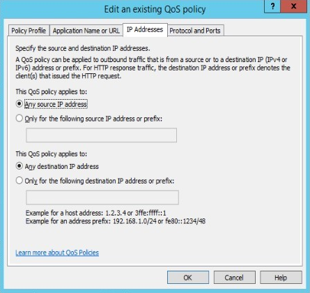 Capture d’écran montrant l’option de modification de l’adresse IP dans la fenêtre Modifier une stratégie Q OS existante.