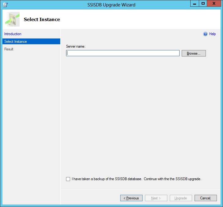 Sélectionner le serveur dans l’Assistant Mise à niveau de SSISDB
