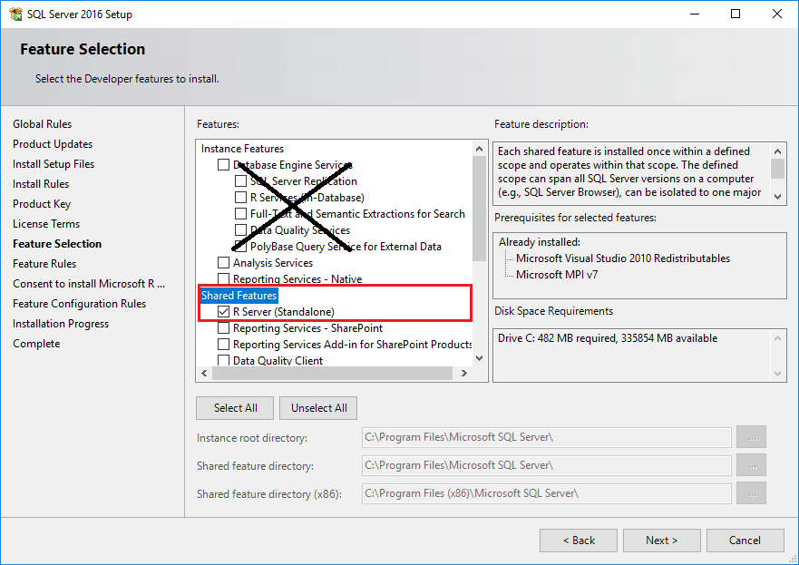 Sélection des composants pour R Server (autonome)