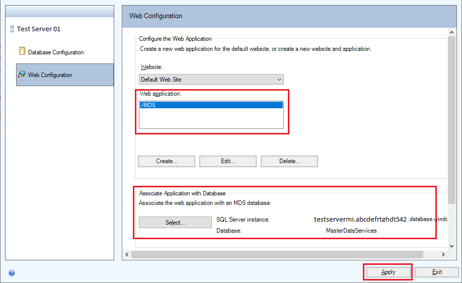 Capture d'écran de la section Configuration Web.